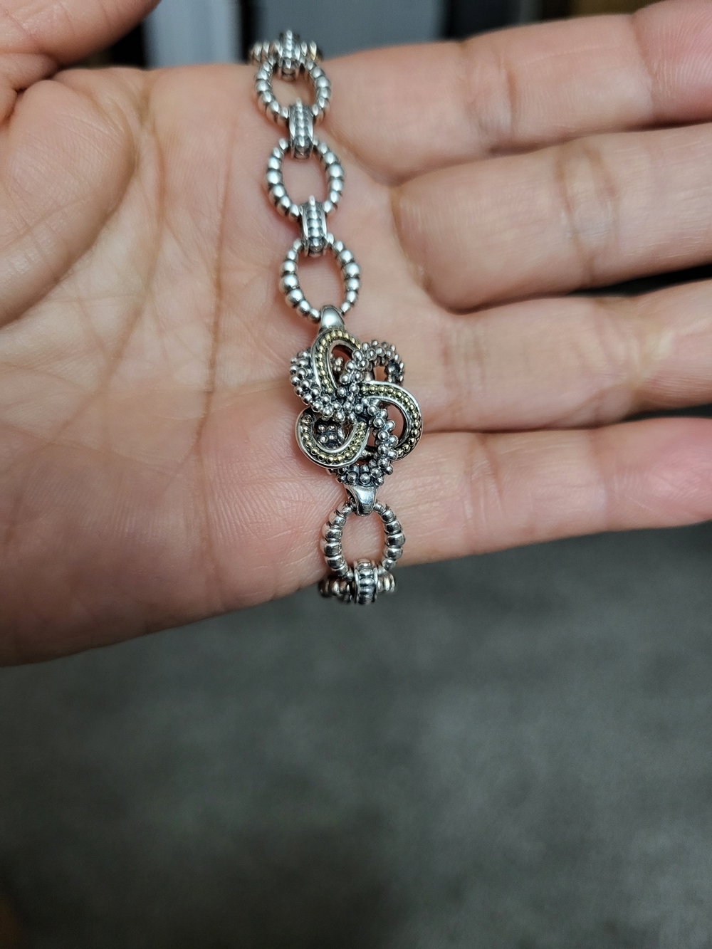 LAGOS Silver and Gold Love Knot Pendant Bracelet. Without original box. # 227 - Picture 5 of 9